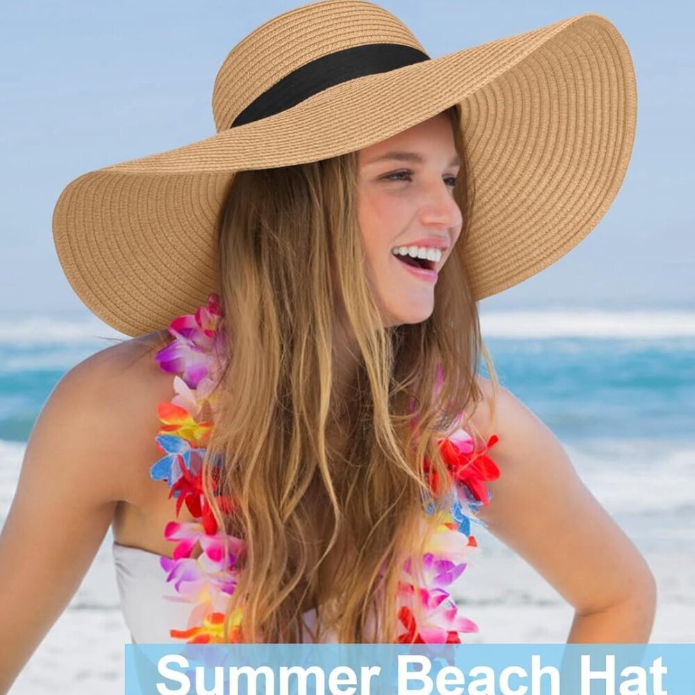 Sun Hats for Women Oversize Wide Brim Straw Beach Hat UV Protection Floppy Folda - Picture 6 of 6